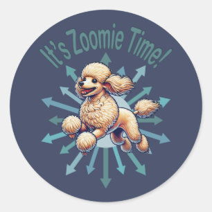 Adesivo Redondo É Zoomie Time Poodle