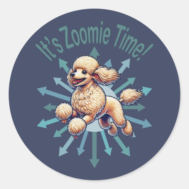 Adesivo Redondo É Zoomie Time Poodle (Frente)