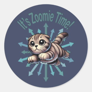 Adesivo Redondo É Zoomie Time Scottish Fold Cat