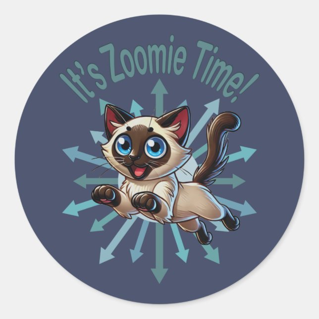 Adesivo Redondo É Zoomie Time Siamese Cat (Frente)