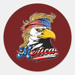 Adesivo Redondo Eagle Mullet 4 de julho EUA Flag Merica
