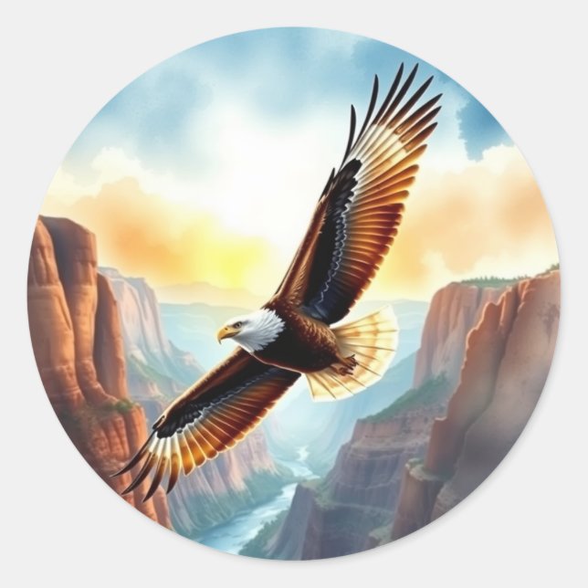 Adesivo Redondo Eagle Soaring over Canyon (Frente)