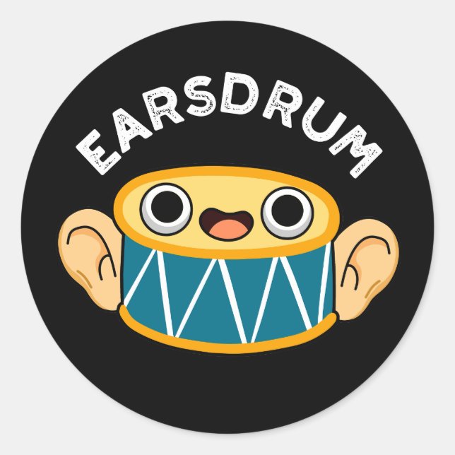Adesivo Redondo Earsdrum Funny Drummer Eardrum Pun Dark BG (Frente)