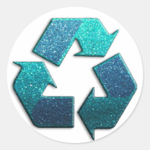 Adesivo Redondo Earth Climate Change Blue Glitter Reciclar Símbol