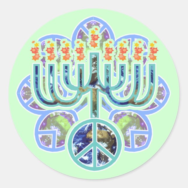 Adesivo Redondo Earth Peace Menorah Stickers (Frente)