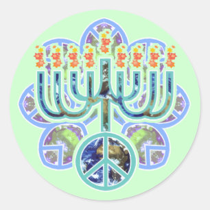 Adesivo Redondo Earth Peace Menorah Stickers
