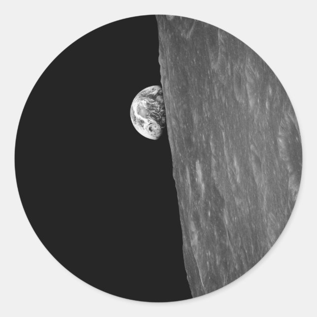 Adesivo Redondo "Earth-Rise", primeira foto disso do espaço (Frente)