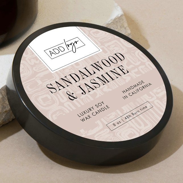 Adesivo Redondo Earthy Beige Bohemian Logo Candle Jar Lid (Modern neutral beige design round product labels with your custom logo and abstract boho background)