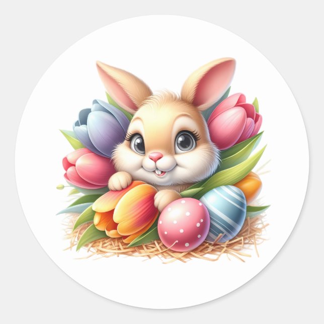 Adesivo Redondo Easter Bunny Stickers (Frente)