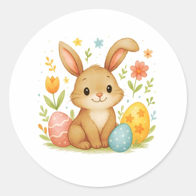 Adesivo Redondo Easter Bunny with Eggs Sticker (Frente)