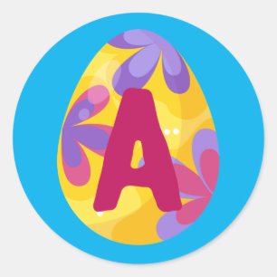 Adesivo Redondo Easter Egg - Alphabet - Letra A Nome Equipe Inicia