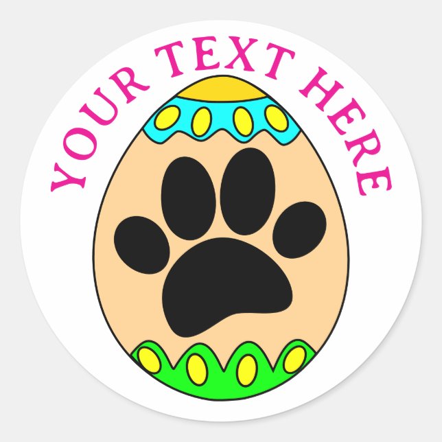 Adesivo Redondo Easter Egg Dog Paw Print Custom Text (Frente)