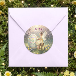 Adesivo Redondo Easter Fairy Painting Egg Spring