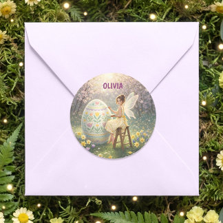 Adesivo Redondo Easter Fairy Painting Egg Spring