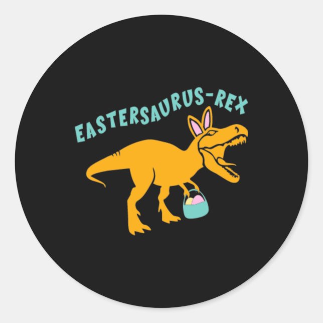 Adesivo Redondo Eastersaurus Presente de Dinossauro de Páscoa para (Frente)