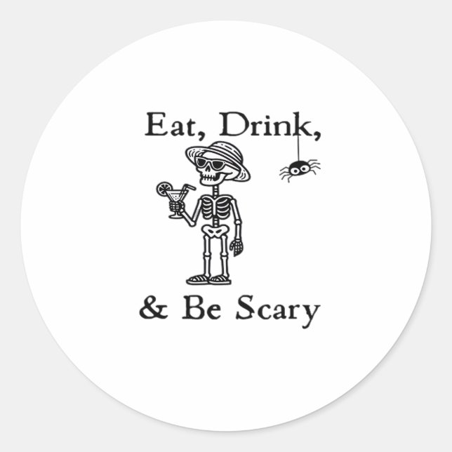 Adesivo Redondo Eat Drink And Be Scary Halloween Aesthetic Style (Frente)