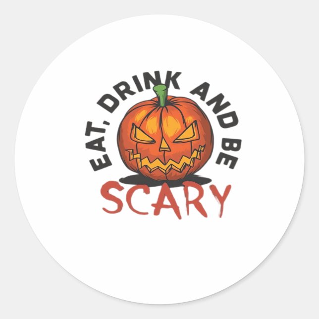 Adesivo Redondo Eat Drink And Be Scary Halloween Design (Frente)