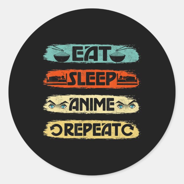 Adesivo Redondo Eat Sleep Anime Repeat Ramen Kawaii Japanese Manga (Frente)