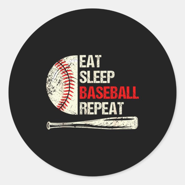 Adesivo Redondo Eat Sleep Baseball Repeat Funny Baseball Player  (Frente)