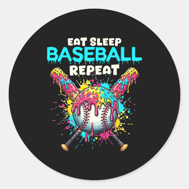Adesivo Redondo Eat Sleep Baseball Repeat Funny Ice Cream Drip Cro (Frente)