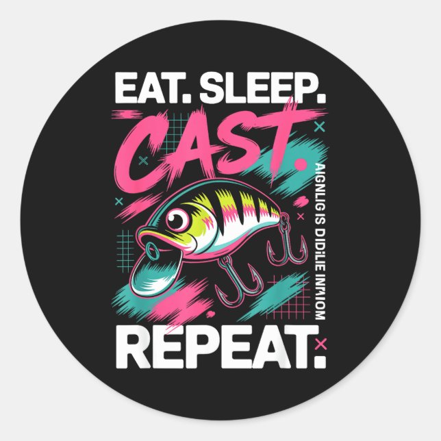 Adesivo Redondo Eat Sleep Cast Repeat Fishing Lover Men Dad Christ (Frente)