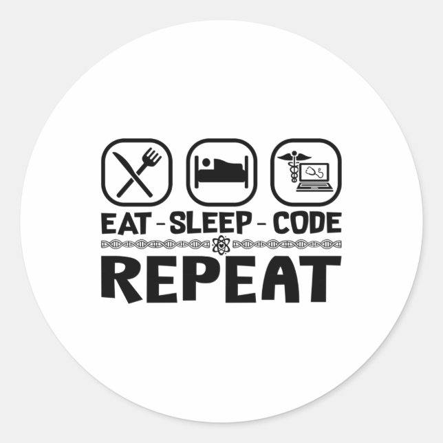Adesivo Redondo Eat Sleep Code Repeat Medical Coder Coding Gift (Frente)