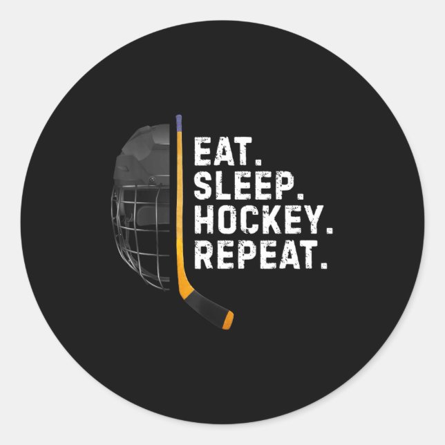 Adesivo Redondo Eat Sleep Hockey Repea Funny Cool Hockey Player  (Frente)