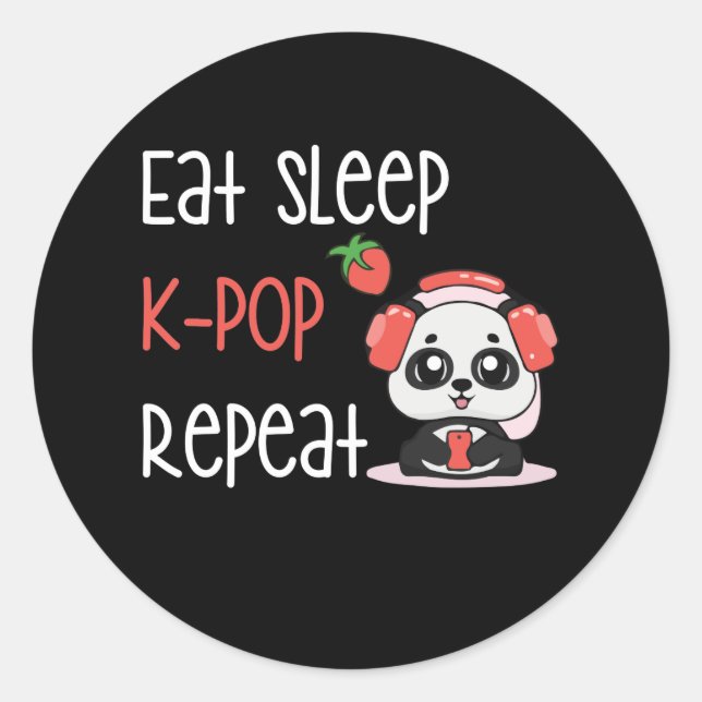 Adesivo Redondo Eat Sleep K-Pop Repeat KPop Panda (Frente)
