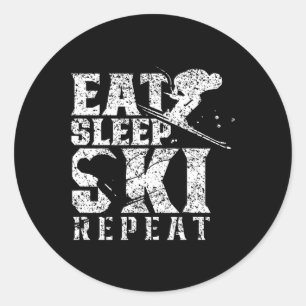 Adesivo Redondo Eat Sleep Ski Repete Esportes de inverno Esquiando