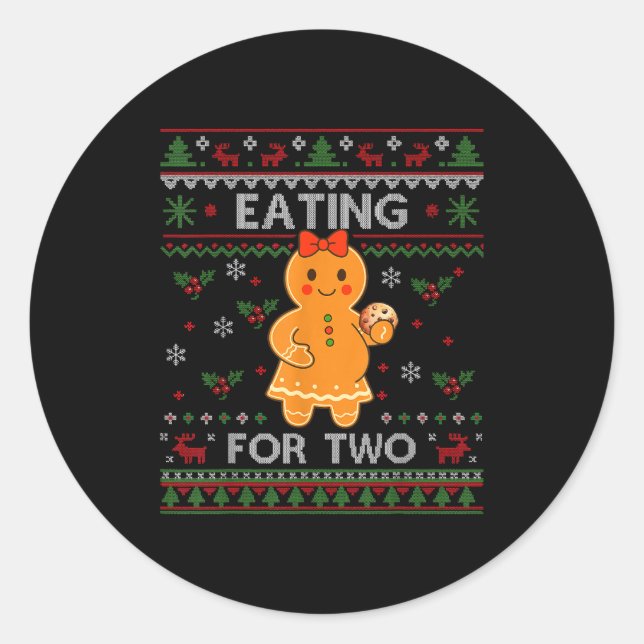 Adesivo Redondo Eating For Two Pregnancy Announcement Ugly Sweater (Frente)