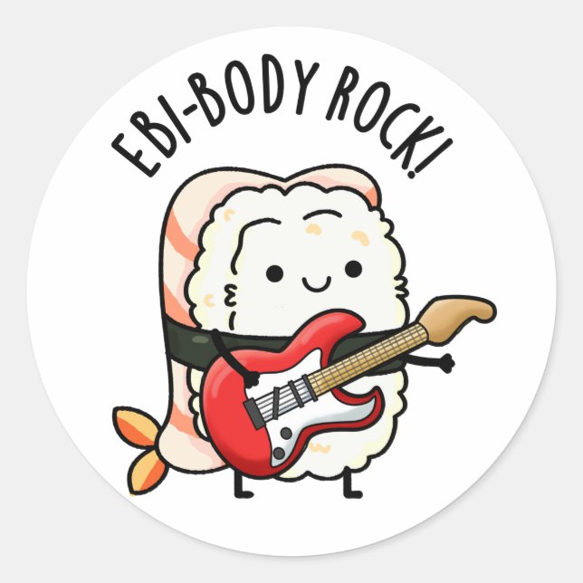 Adesivo Redondo Ebi-body Rock Funny Rocker Sushi Pun (Frente)