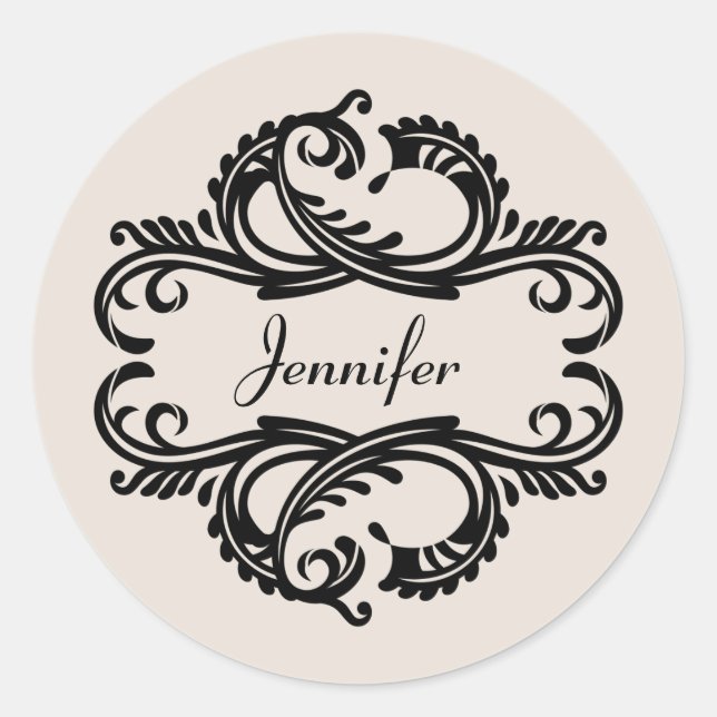 Adesivo Redondo Ebony Chic Damask Stickers (Frente)