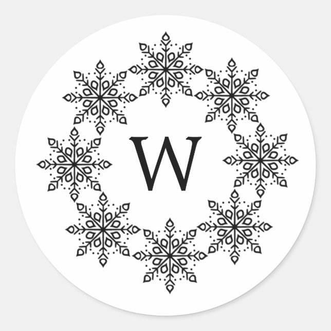 Adesivo Redondo Ebony Snowflake Wreath Holiday Stickers (Frente)