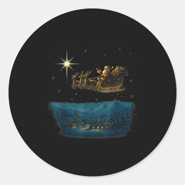 Adesivo Redondo Ec Santa Sleigh With And Stars  (Frente)