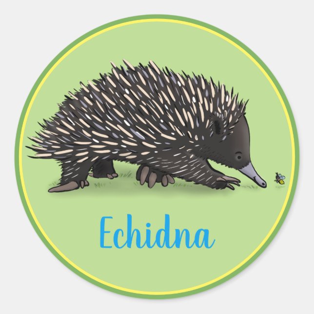 Adesivo Redondo echidna bonita com desenho de inseto (Frente)