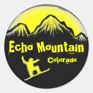 Adesivo Redondo Echo Mountain Colorado Snowboard amarelos