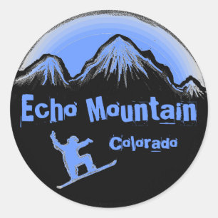 Adesivo Redondo Echo Mountain Colorado Snowboarder azul