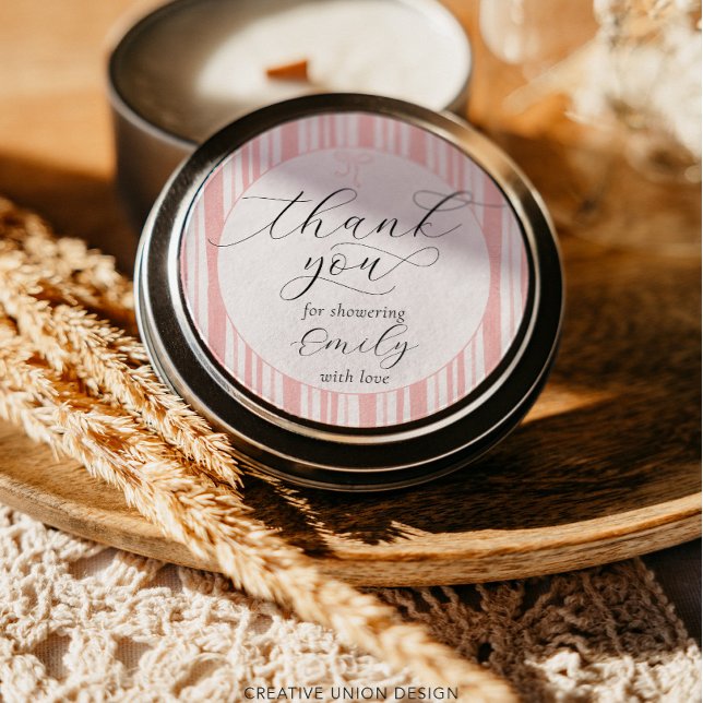 Adesivo Redondo Eclectic Strips - Chá de fraldas Rosa Muito Obriga (Criador carregado)