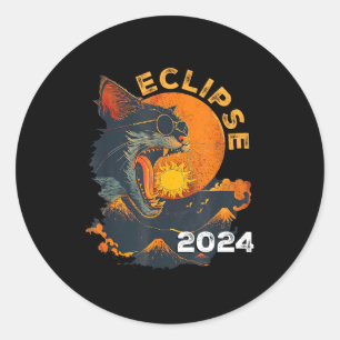 Adesivo Redondo Eclipse 2024 Gato Engraçado De Óculos De Sol Eclip