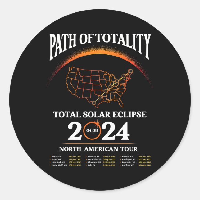 Adesivo Redondo Eclipse Path Of Totality Solar Eclipse Abril 8 202 (Frente)