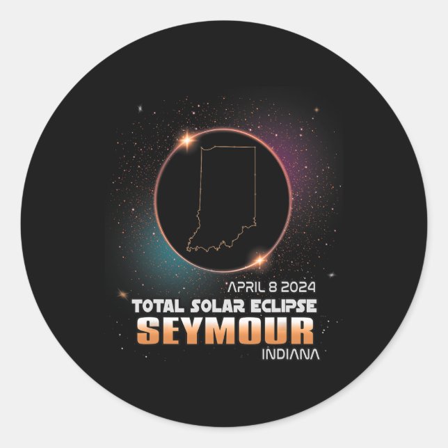 Adesivo Redondo Eclipse Seymour Indiana Total Eclipse Solar 2024 (Frente)