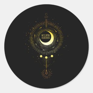 Adesivo Redondo Eclipse Solar 2024 Boho Sun Caminho da Lua Total L