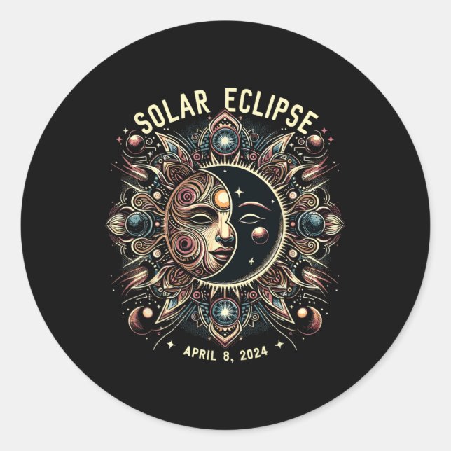 Adesivo Redondo Eclipse Solar 2024 Eclipse Solar Total 4.08.24 Kid (Frente)