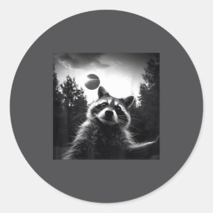 Adesivo Redondo Eclipse Solar 2024 Funny Raccoon Selfie Eclipse To
