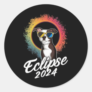 Adesivo Redondo Eclipse Solar Abril 8 2024 Cachorro Vestindo Eclip