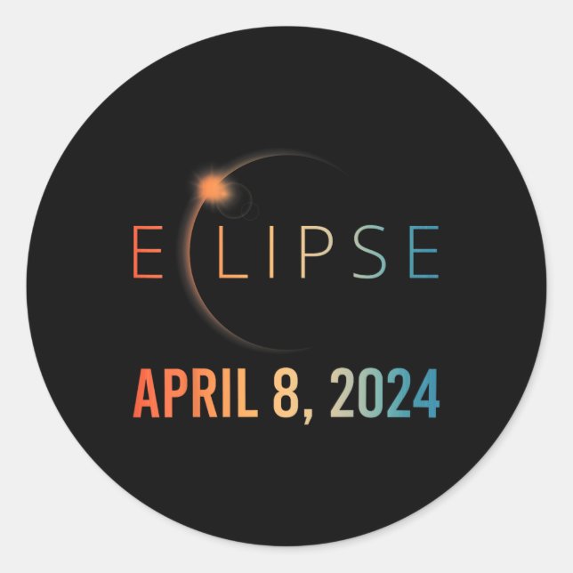 Adesivo Redondo Eclipse Solar Abril 8 2024 Eclipse Solar Total (Frente)