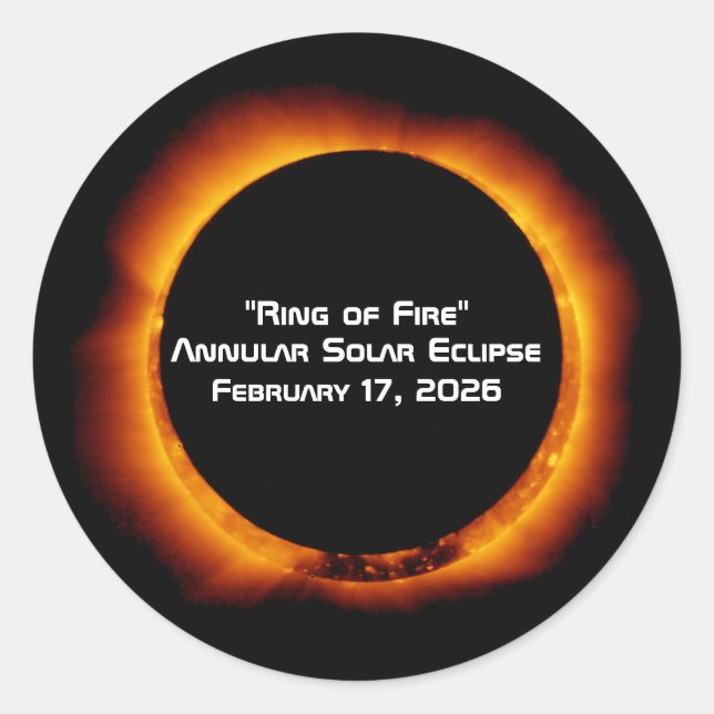 Adesivo Redondo Eclipse Solar Anelar de Fogo de 2026 (Frente)