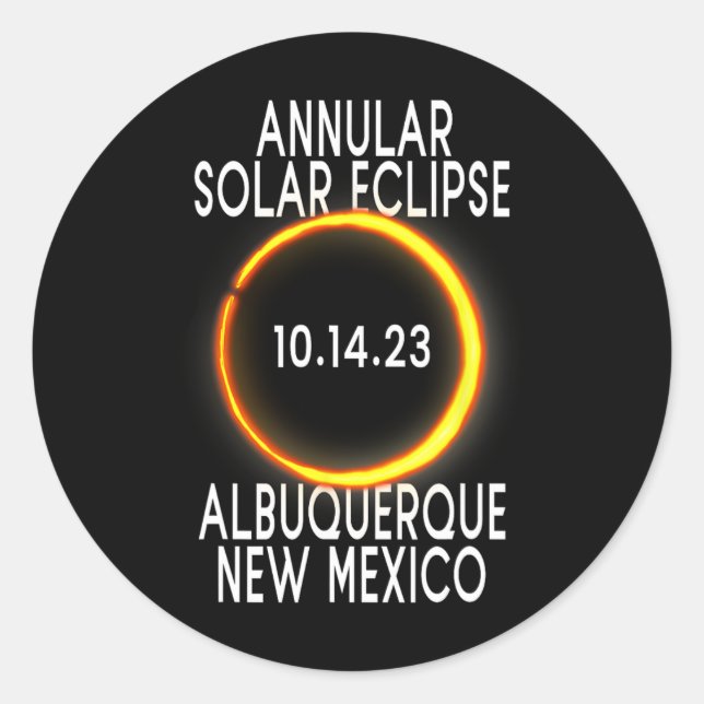 Adesivo Redondo Eclipse Solar Annular T - Albuquerque Novo México (Frente)
