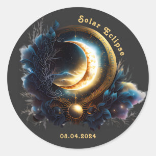 Adesivo Redondo Eclipse Solar Astronomia Esotérica Vintage Design