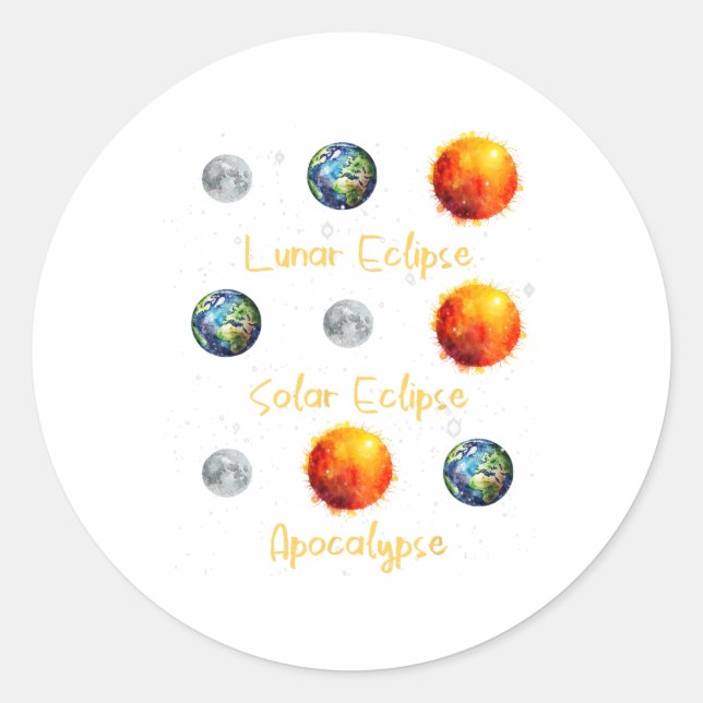 Adesivo Redondo Eclipse Solar Do Eclipse Lunar E Apocalypse Engraç (Frente)